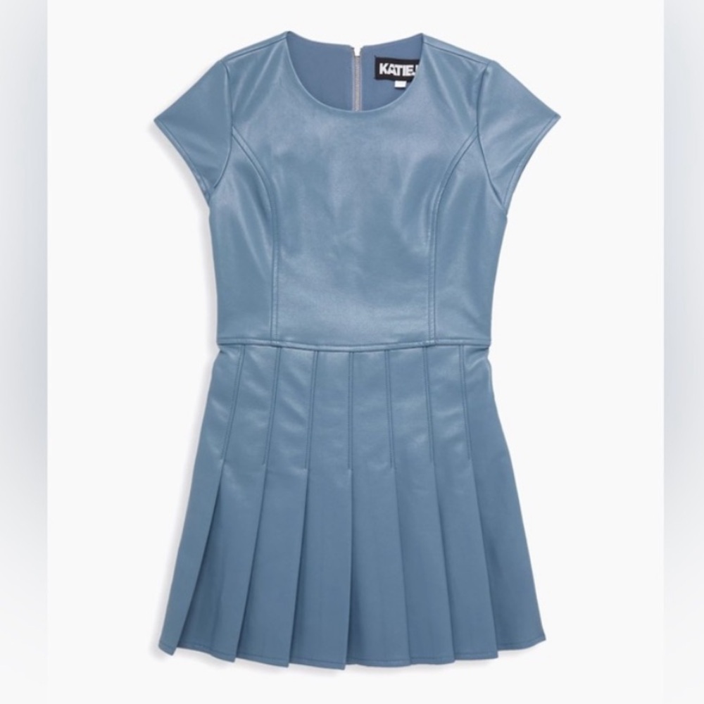KatieJ NYC Girl's Eddie Faux Leather Dress in Dusty Blue Sz XL